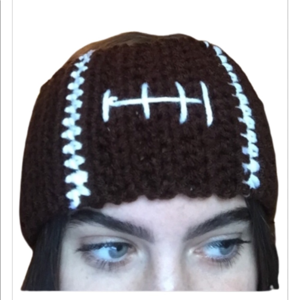 Football artesian handmade headband ponytail winter ear warmers crochet AX